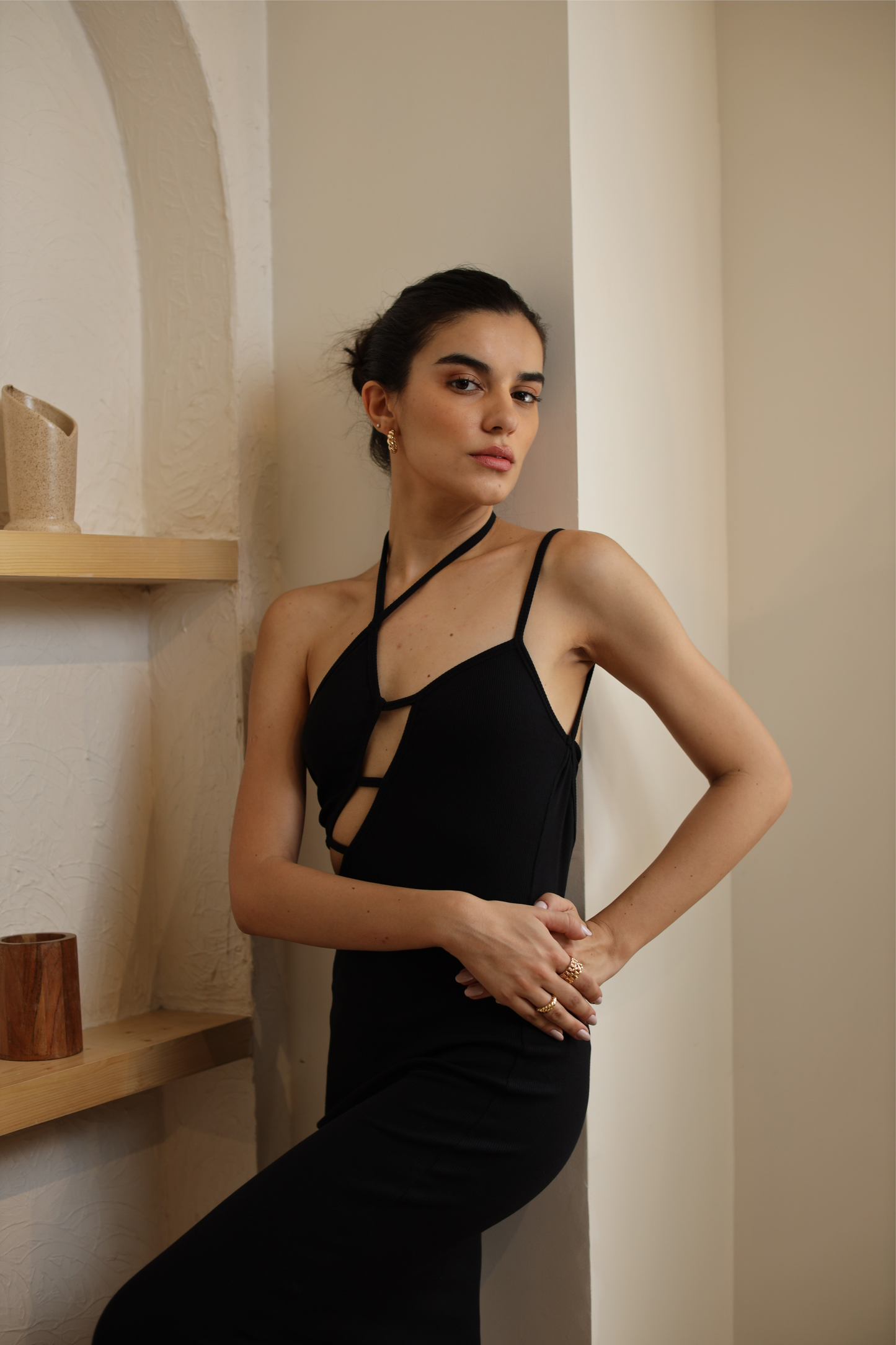 Isa Black Strap Detail Dress