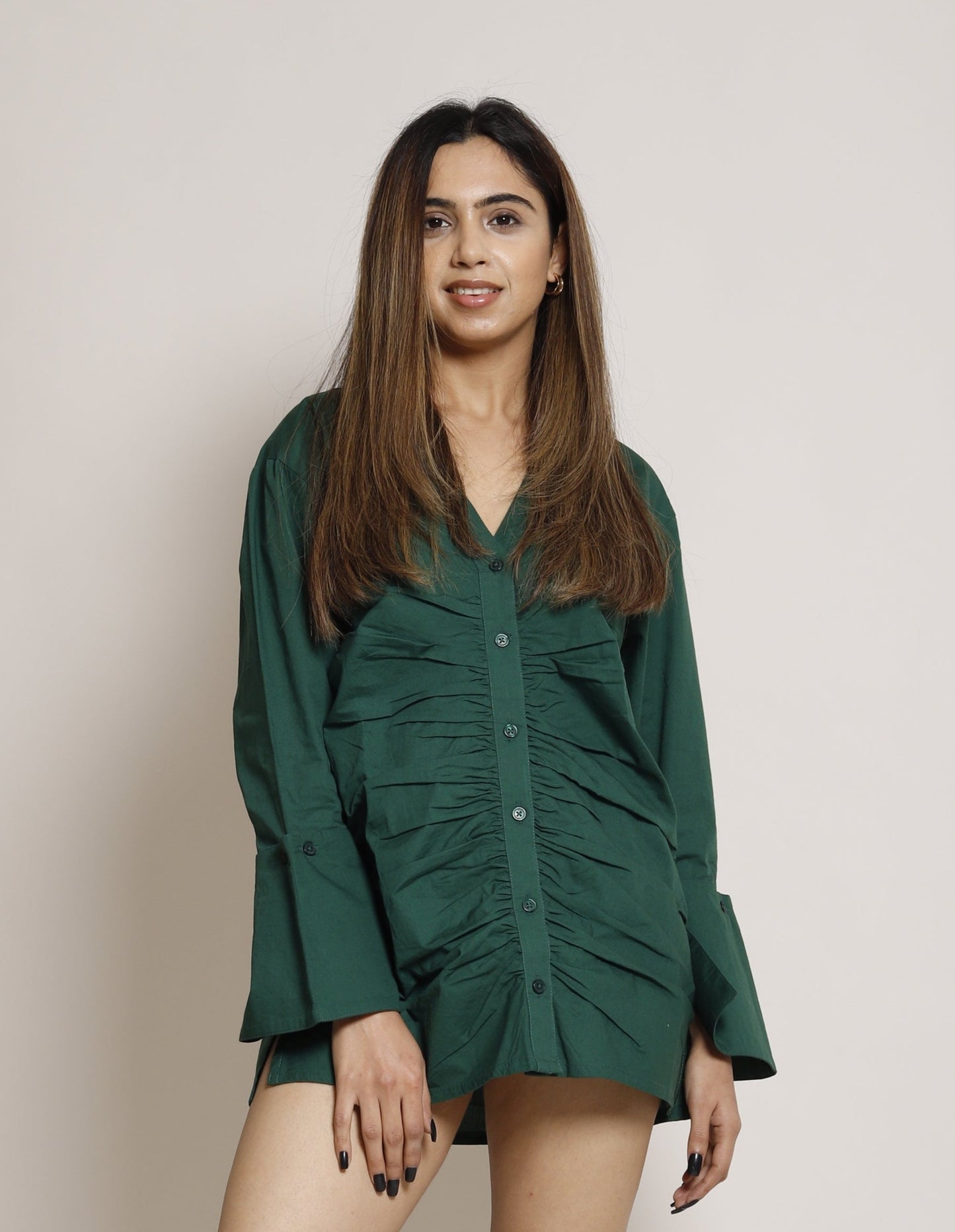 Aster Oversized Green Shirt Dress
