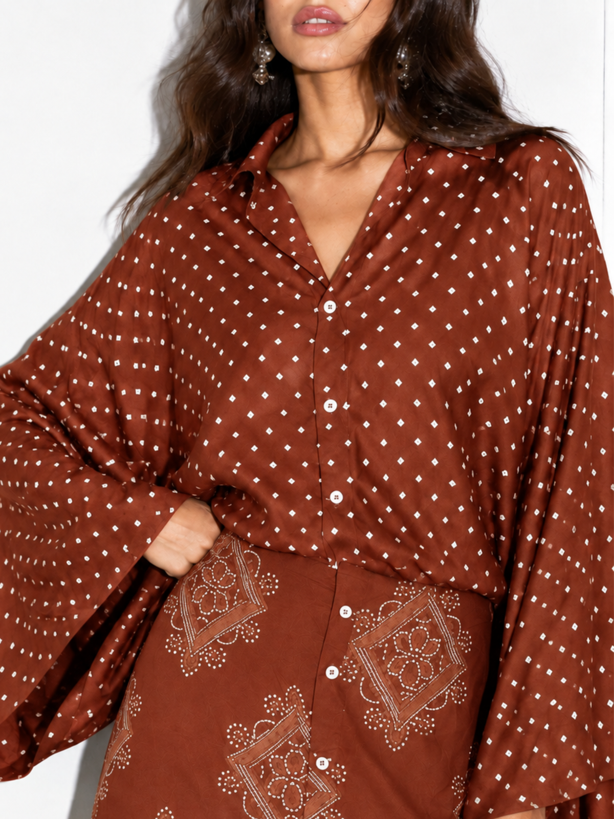 Tarini Kaftaan Long Shirt in Red
