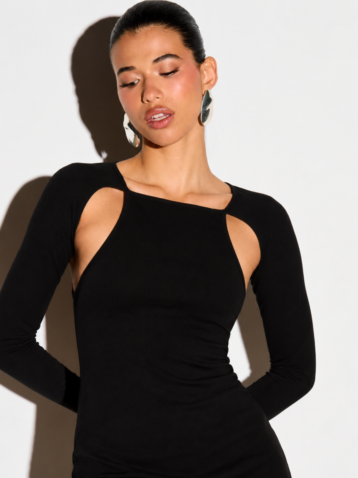 Milo Black Shoulder Cutout Bodycon Mini Dress for Women