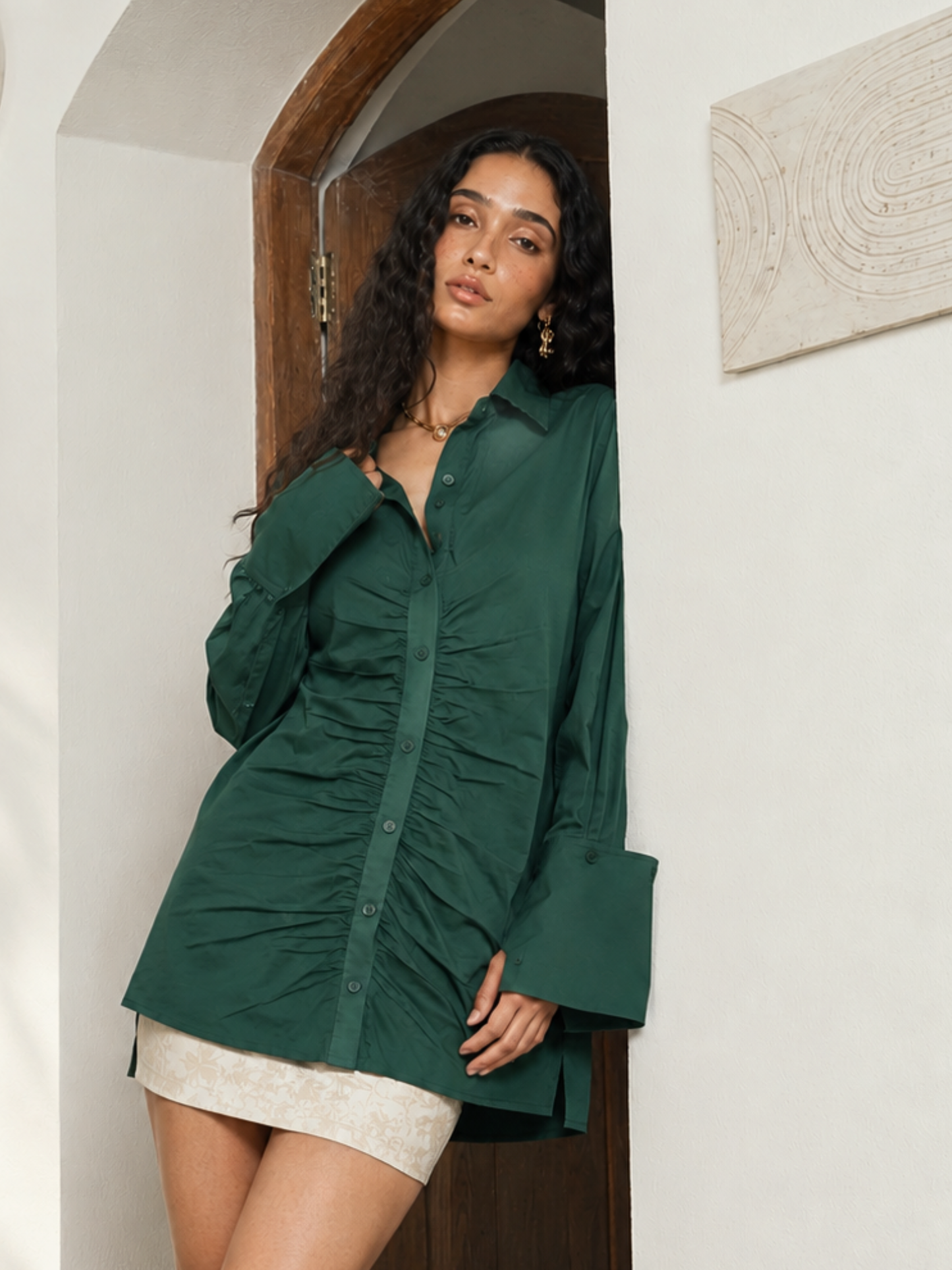 Aster Oversized Green Shirt Dress