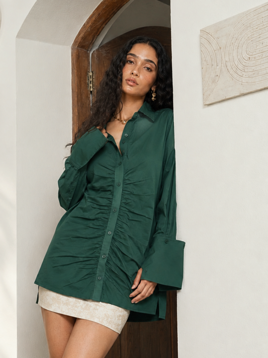 Aster Oversized Green Shirt Dress