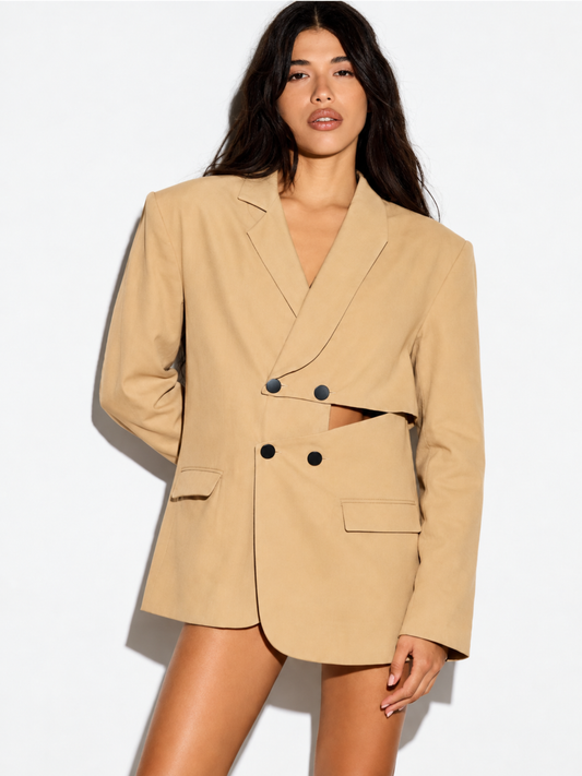 Hera Beige Oversized Overlap Blazer for Women