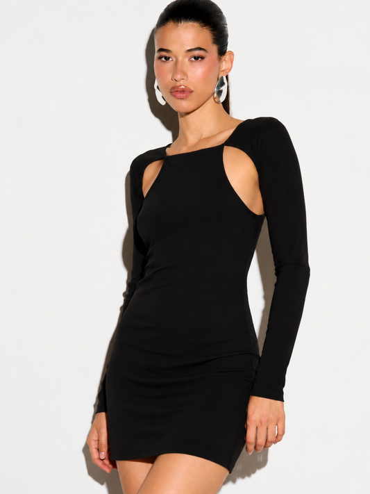 Milo Black Shoulder Cutout Bodycon Mini Dress for Women