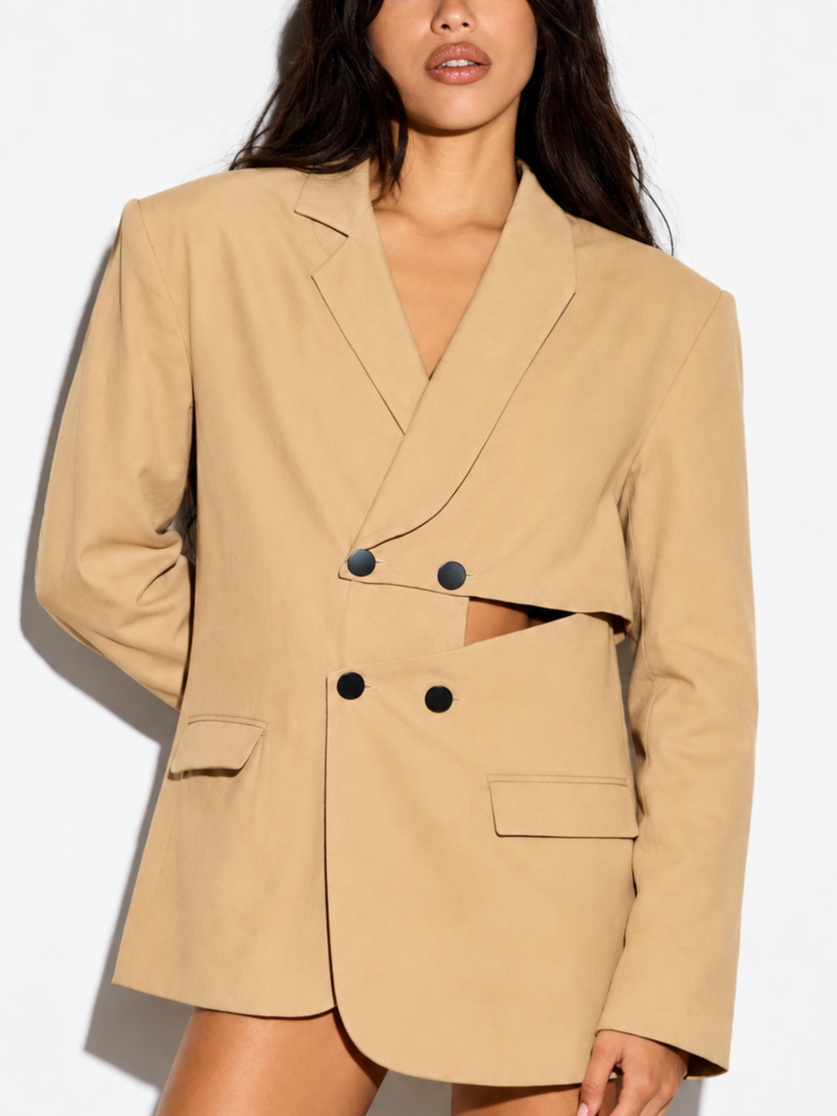 Hera Beige Oversized Overlap Blazer for Women