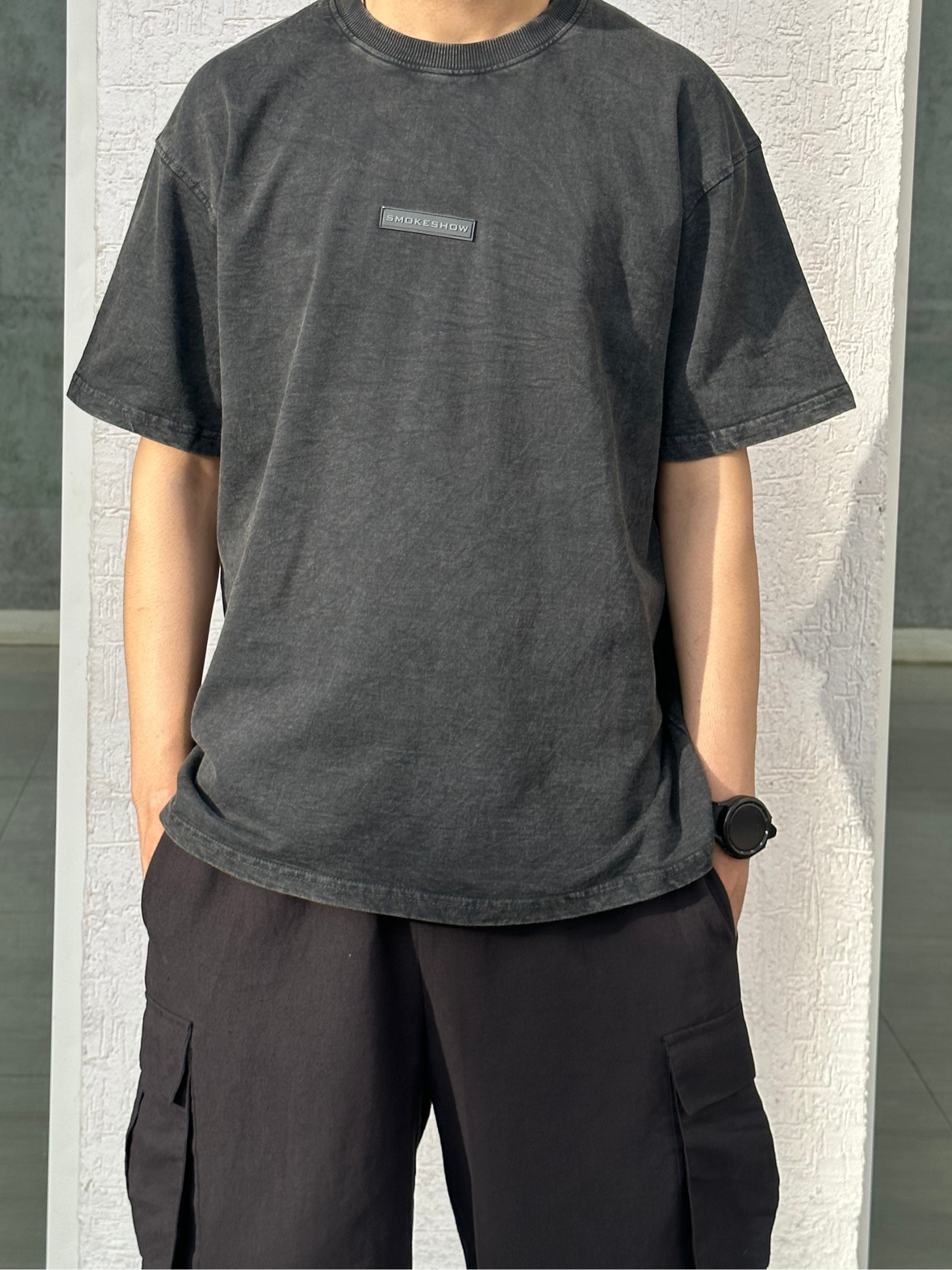 Men Charcoal Stone Wash heavy weight Oversized Tshirt