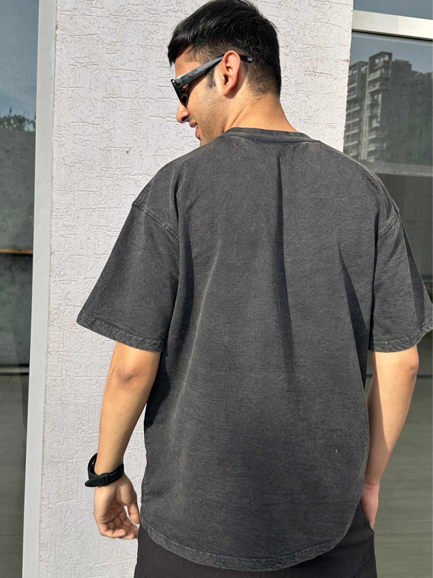 Men Charcoal Stone Wash heavy weight Oversized Tshirt