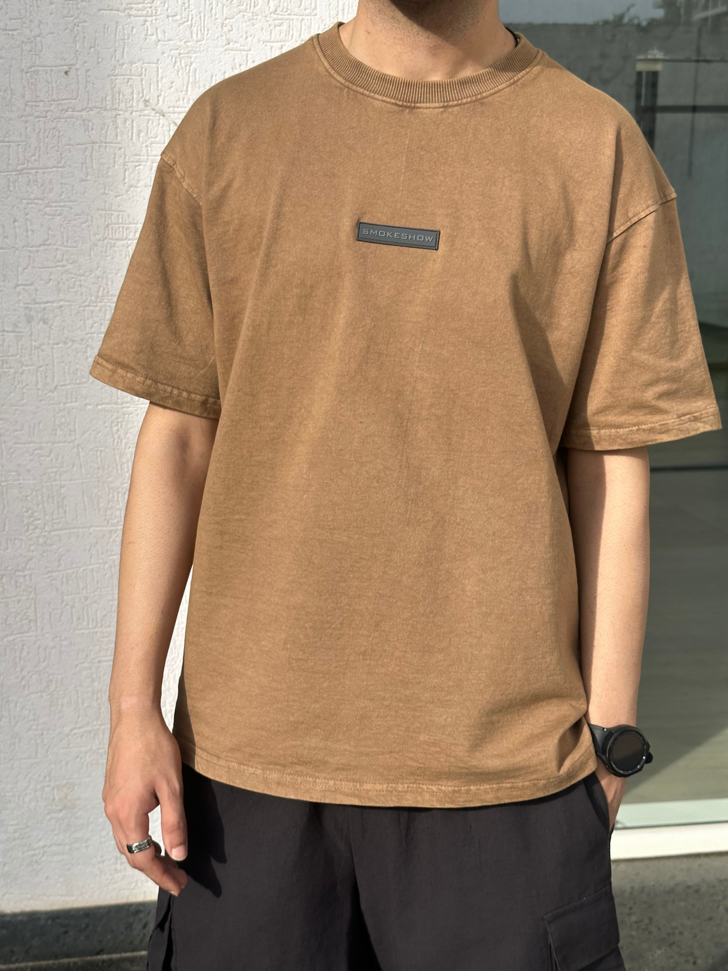 Men Brown Stone Wash heavy weight Oversized Tshirt