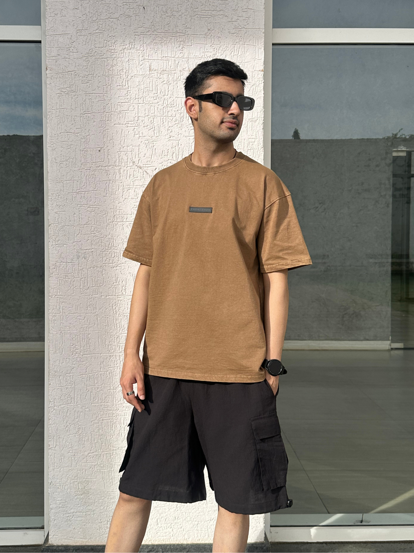 Men Brown Stone Wash heavy weight Oversized Tshirt