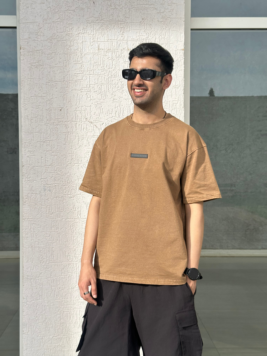 Men Brown Stone Wash heavy weight Oversized Tshirt