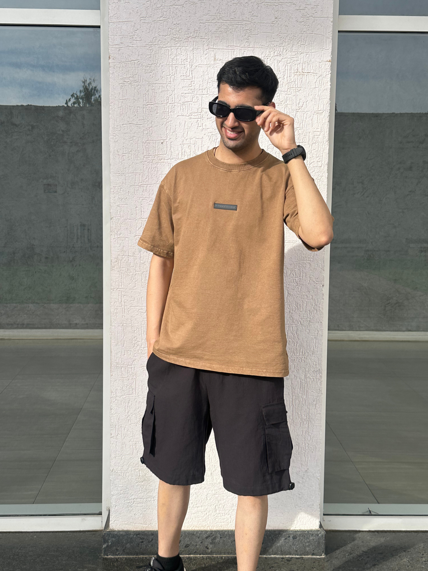 Men Brown Stone Wash heavy weight Oversized Tshirt