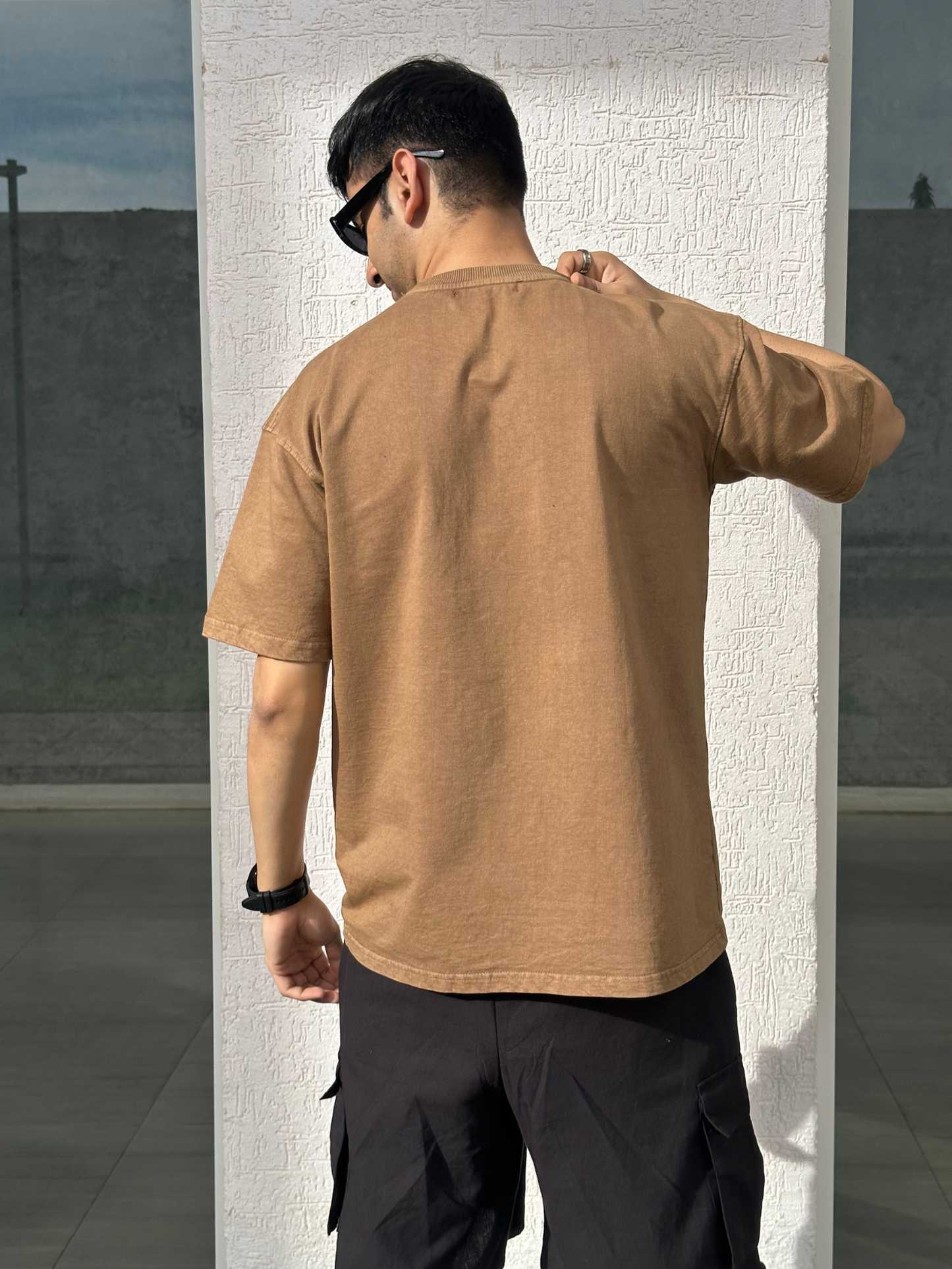 Men Brown Stone Wash heavy weight Oversized Tshirt