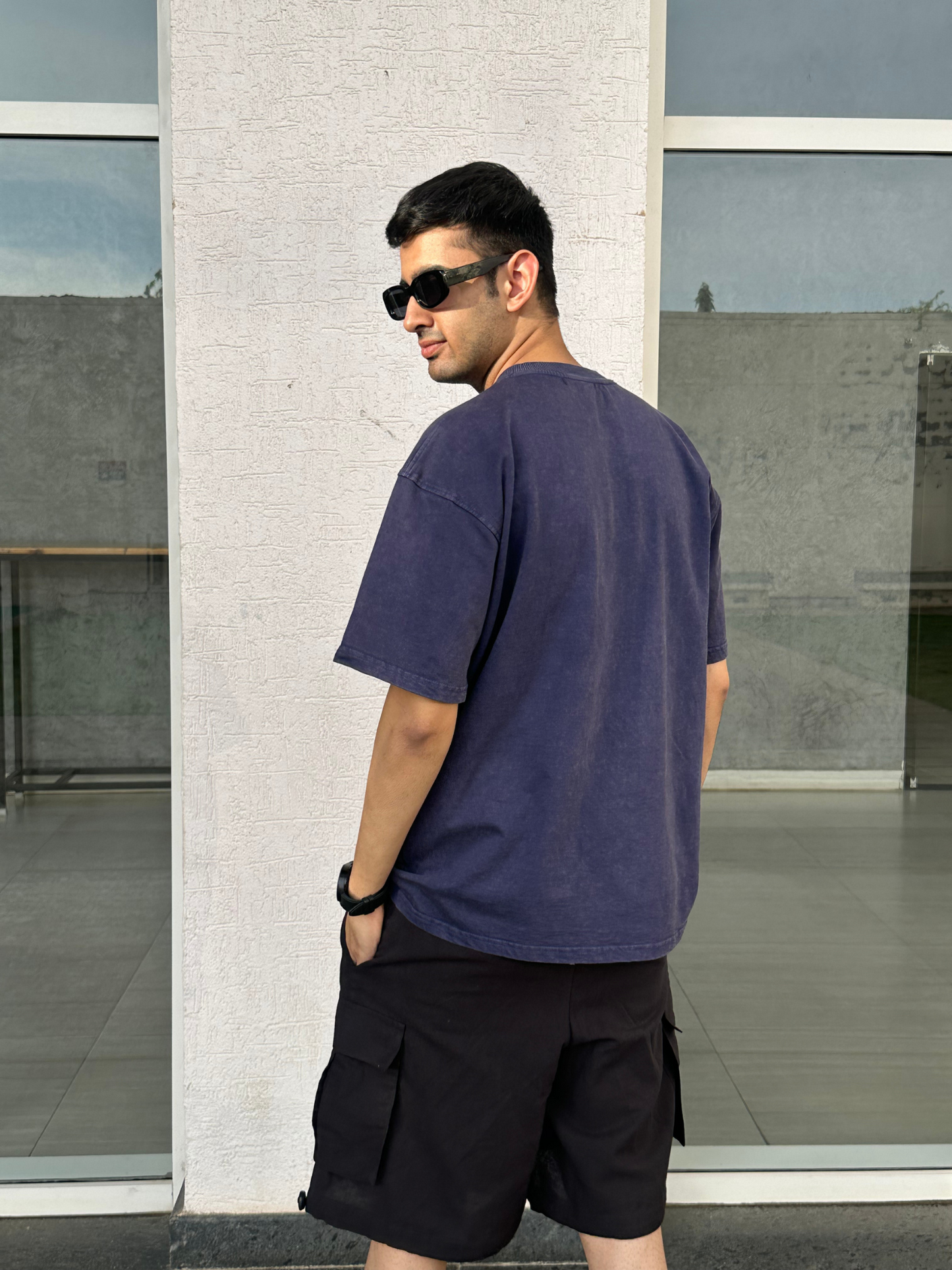 Men Blue Stone Wash heavy weight Oversized Tshirt