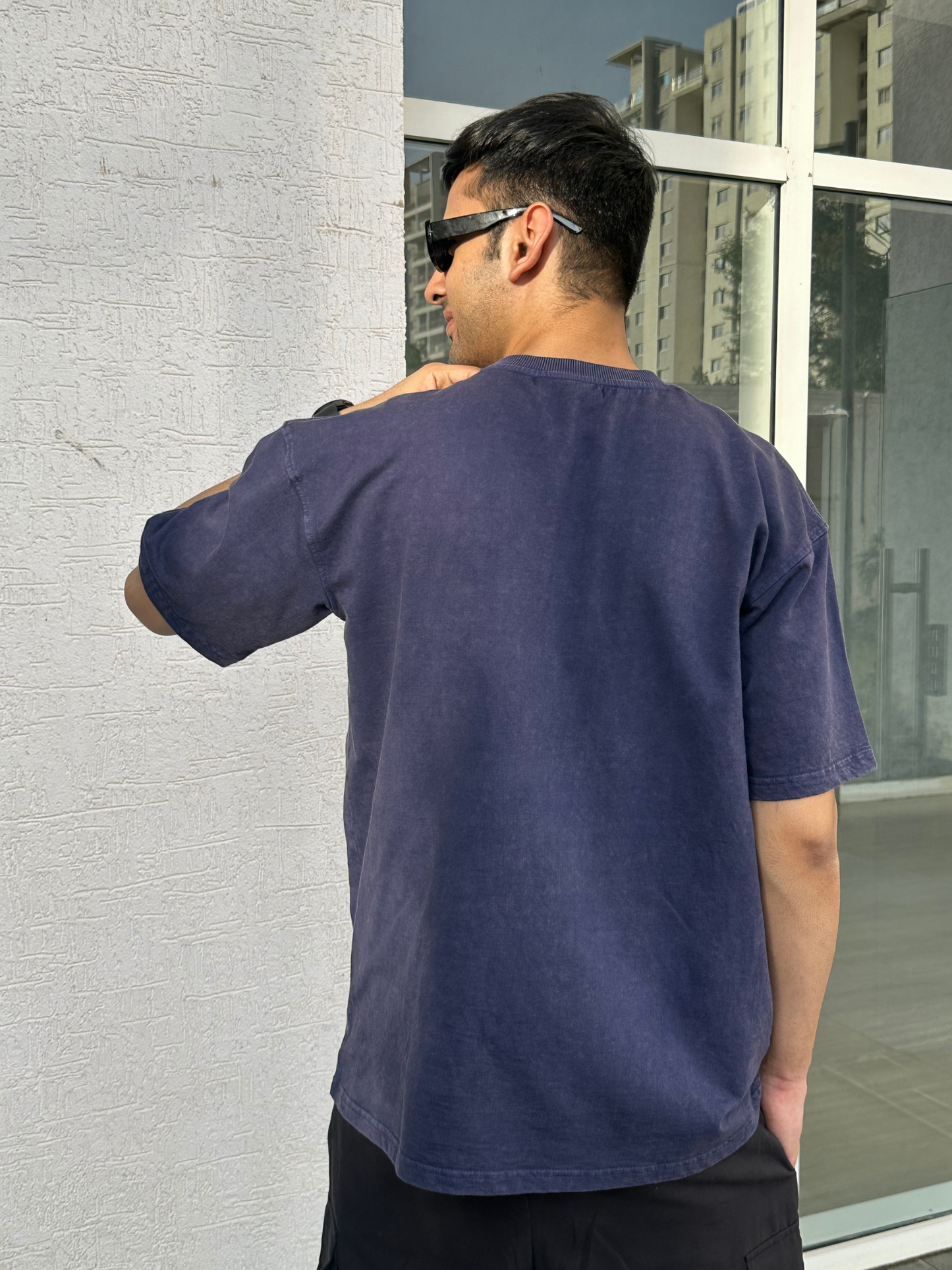 Men Blue Stone Wash heavy weight Oversized Tshirt