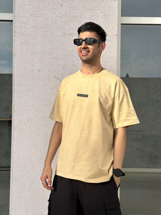 Men Beige Stone Wash heavy weight Oversized Tshirt