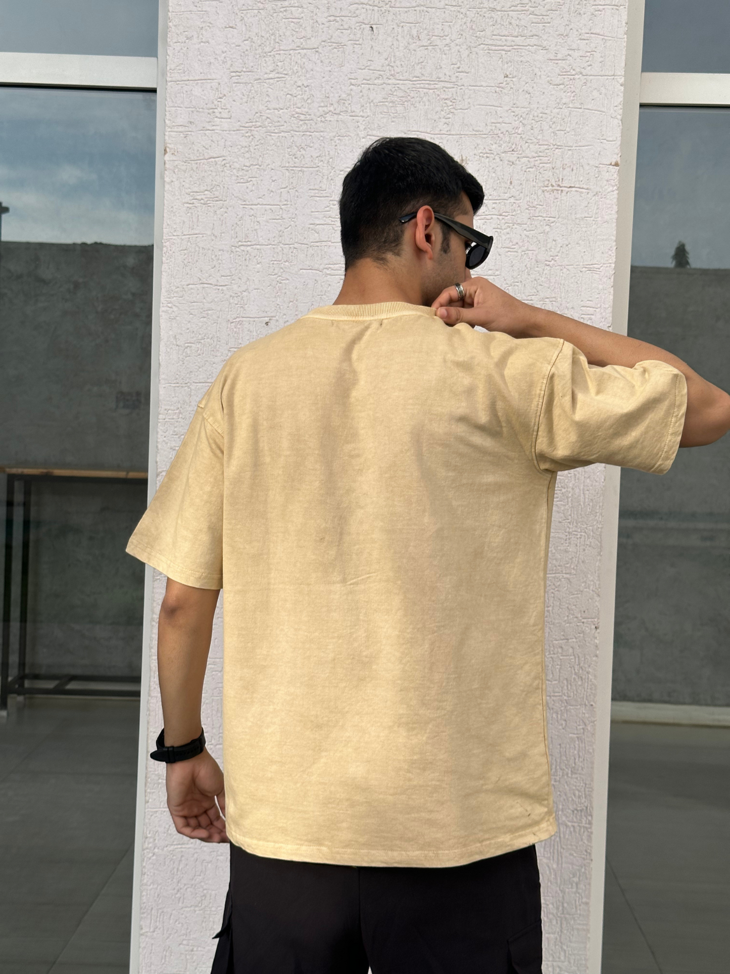 Men Beige Stone Wash heavy weight Oversized Tshirt