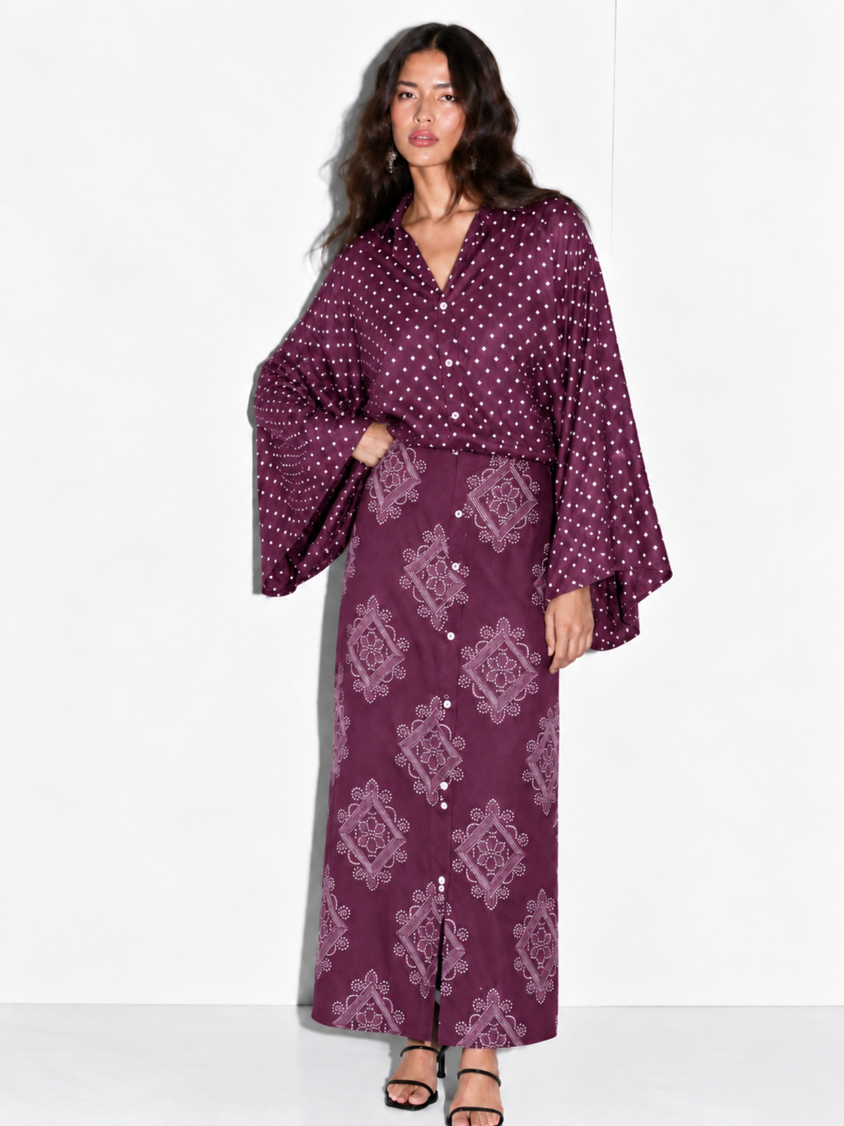 Tarini Kaftaan Long Shirt in Mauve