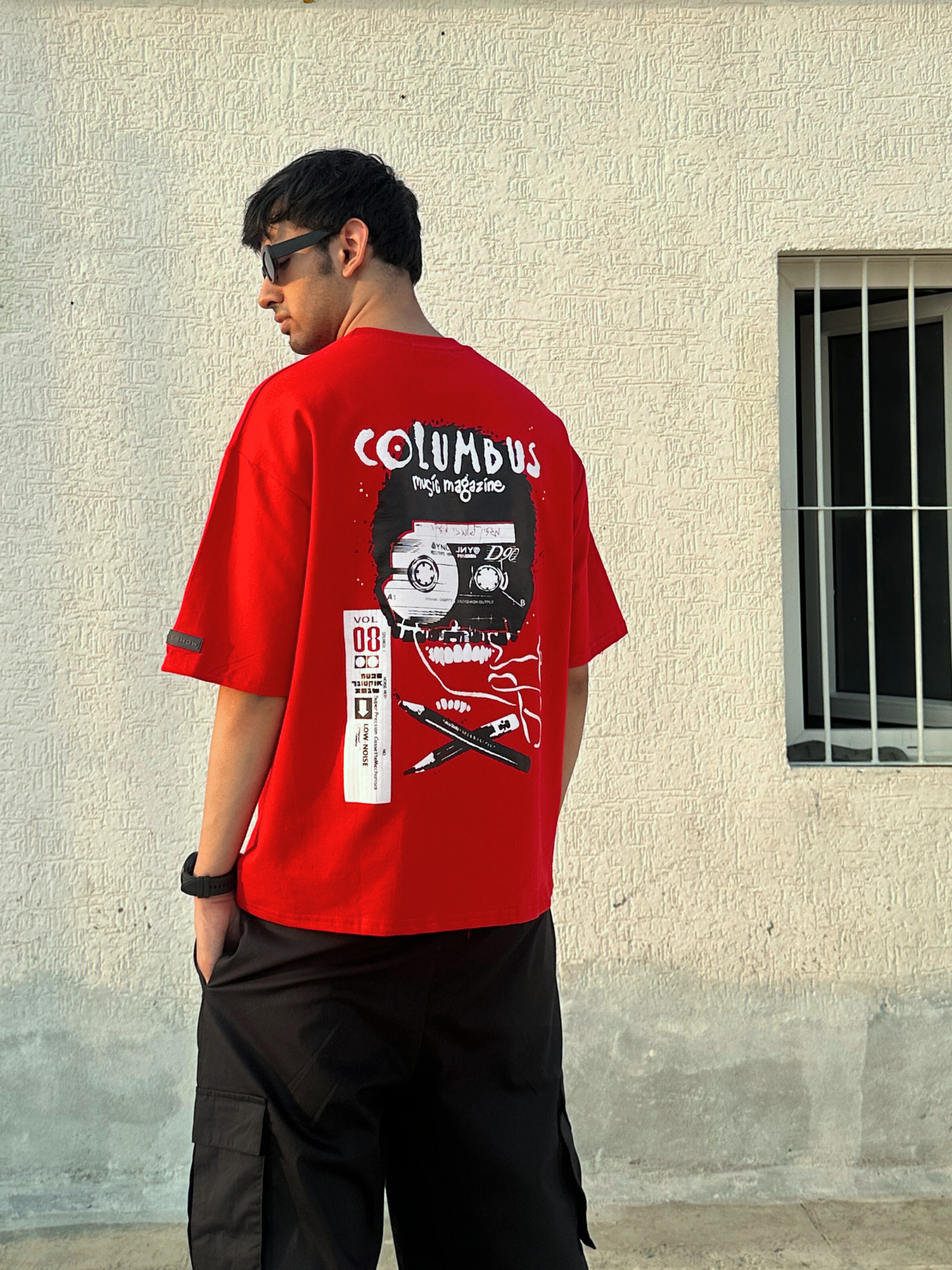 Red Discovering Beats Oversized Tshirt