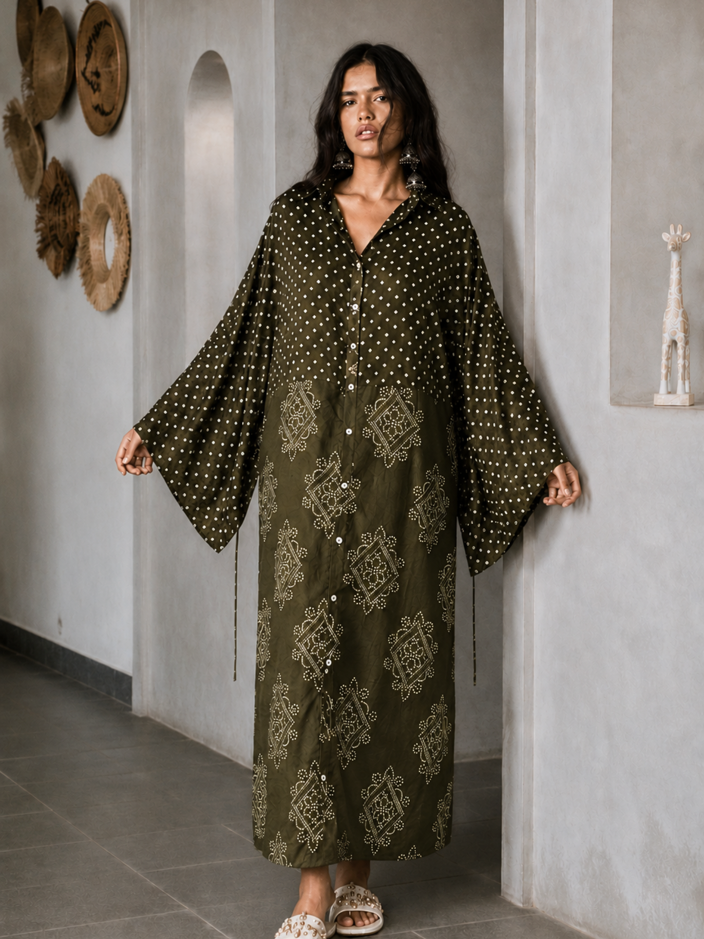 Tarini Kaftaan Long Shirt in Olive