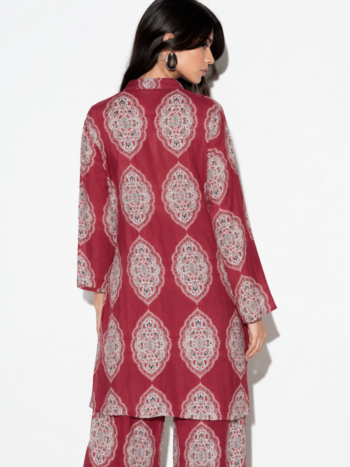 Haya Red Printed Cover-up and Wide-Leg Pants Co-ord Set