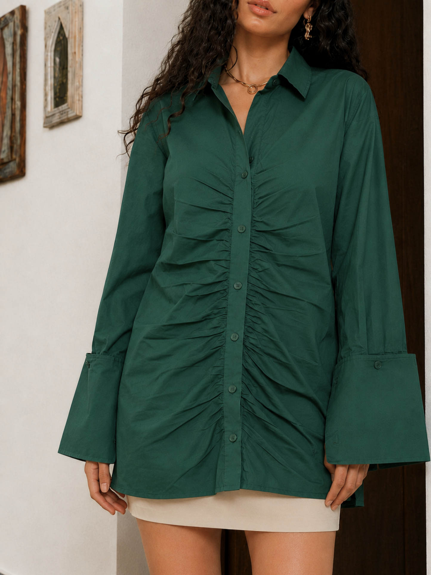 Aster Oversized Green Shirt Dress