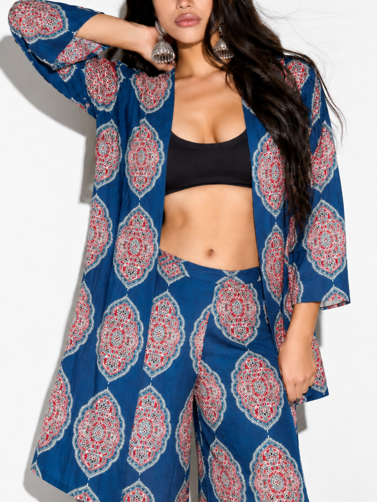 Haya Blue Printed Cover-up and Wide-Leg Pants Co-ord Set