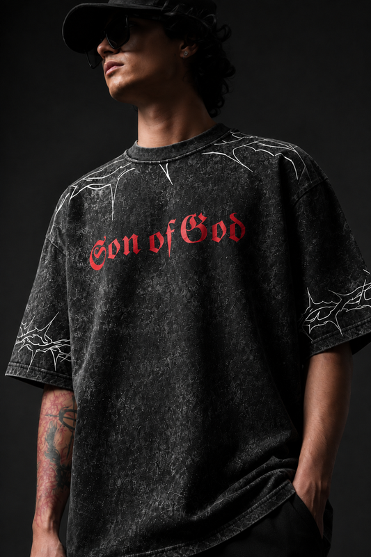 Son of God Acid Wash Oversized T-Shirt- BY AUKURBAN