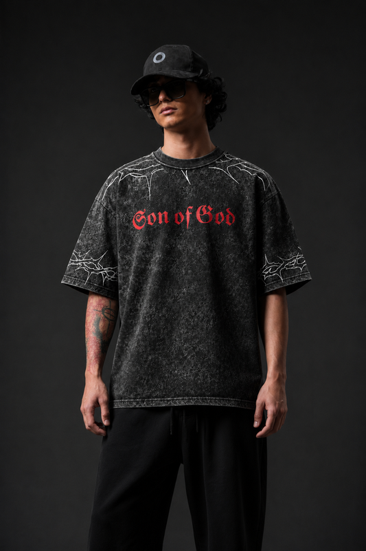 Son of God Acid Wash Oversized T-Shirt- BY AUKURBAN