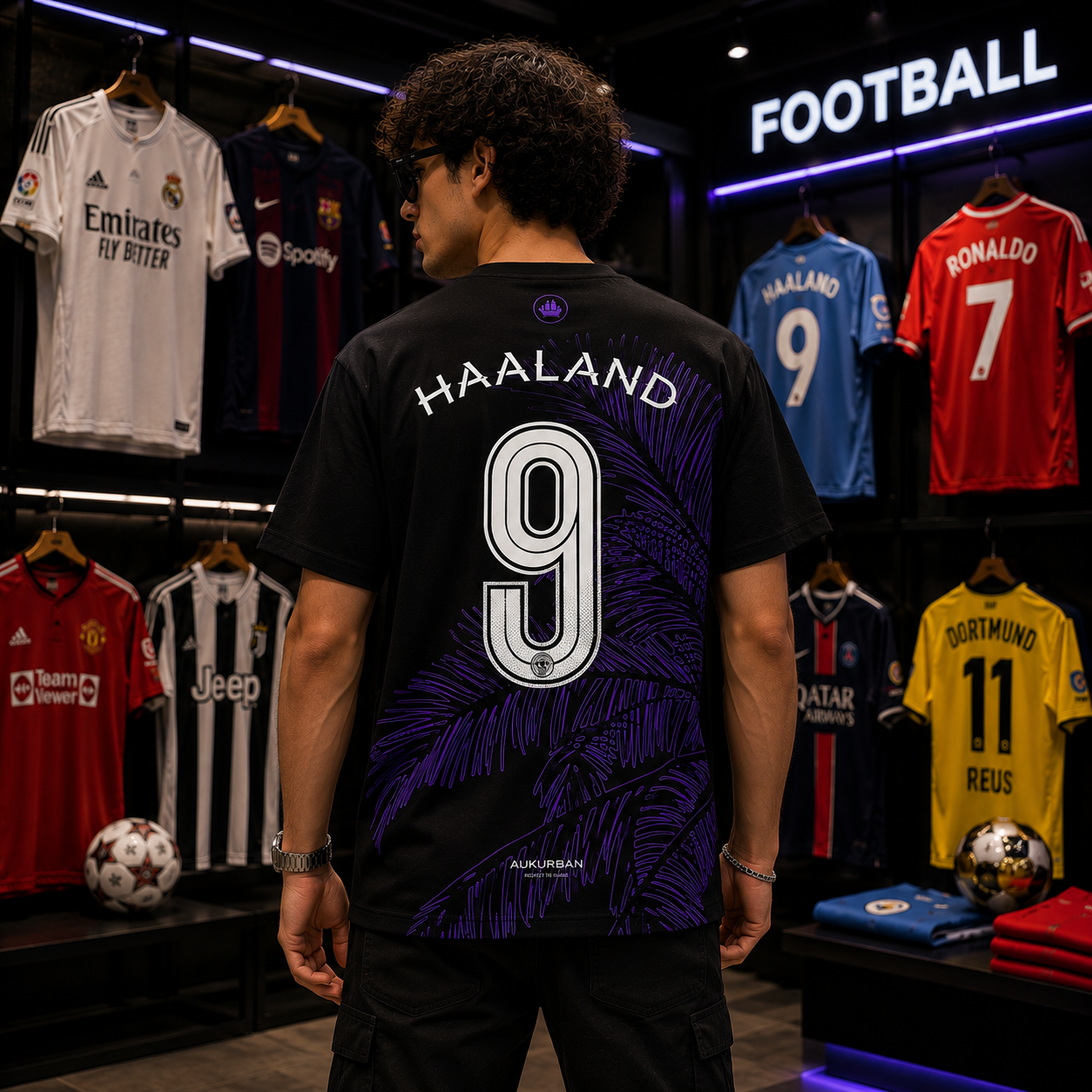 AUKURBAN Haaland 9 – Midnight Palm Edition Oversized Tee