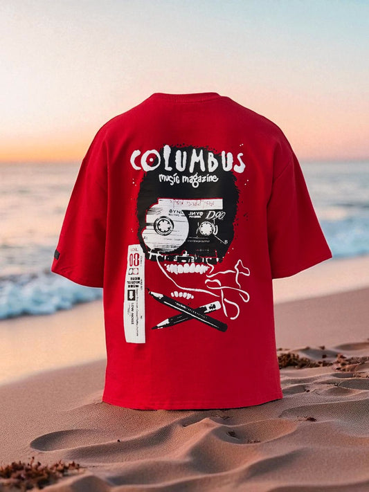 Red Discovering Beats Oversized Tshirt