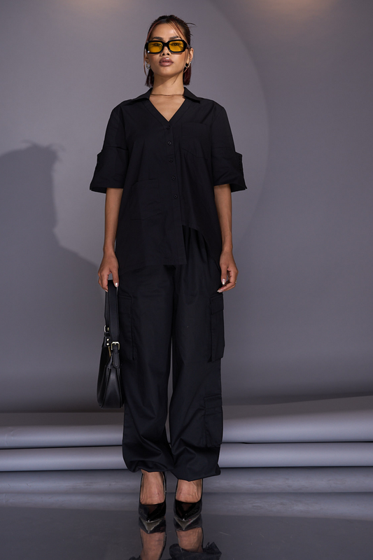 Ivy Oversized Asymmetrical Black Shirt