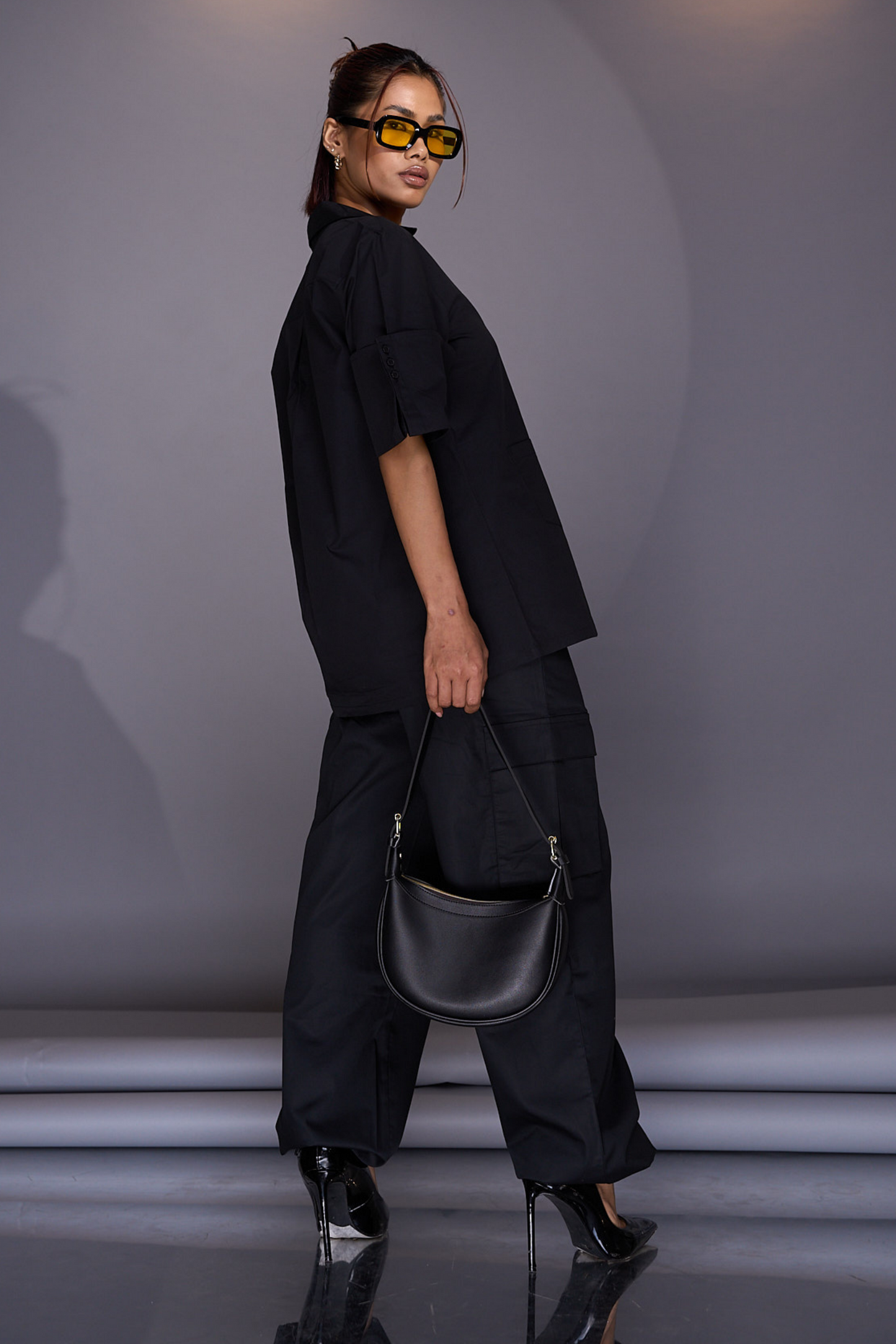 Ivy Oversized Asymmetrical Black Shirt