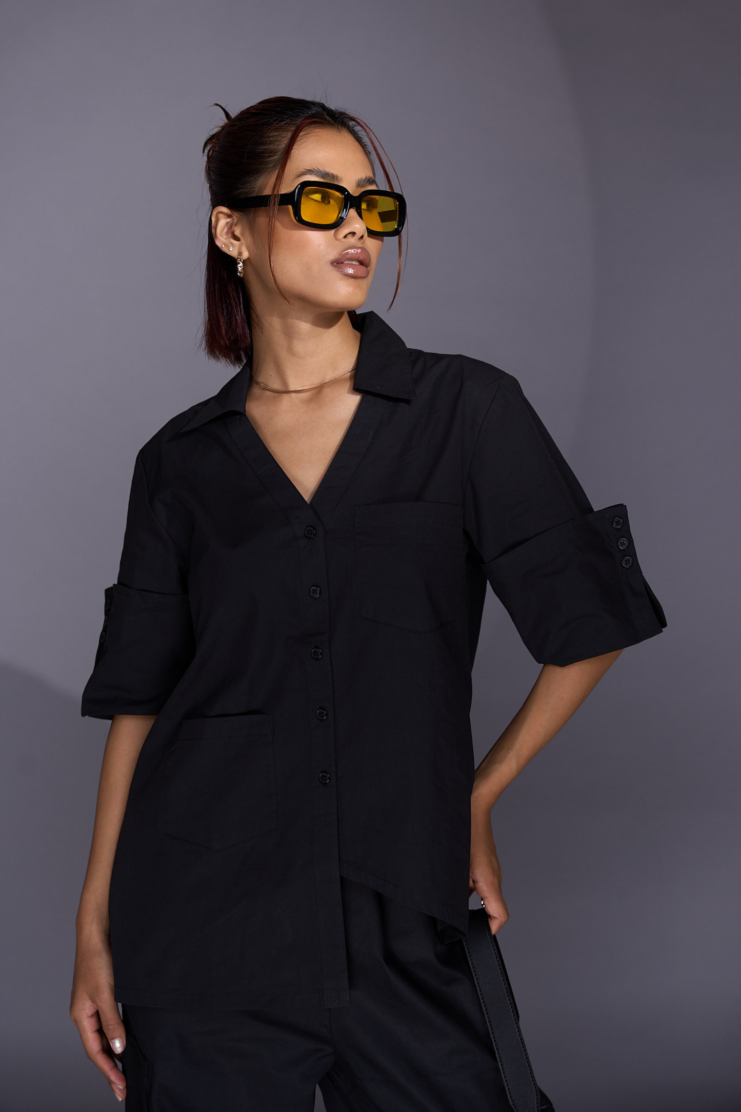 Ivy Oversized Asymmetrical Black Shirt