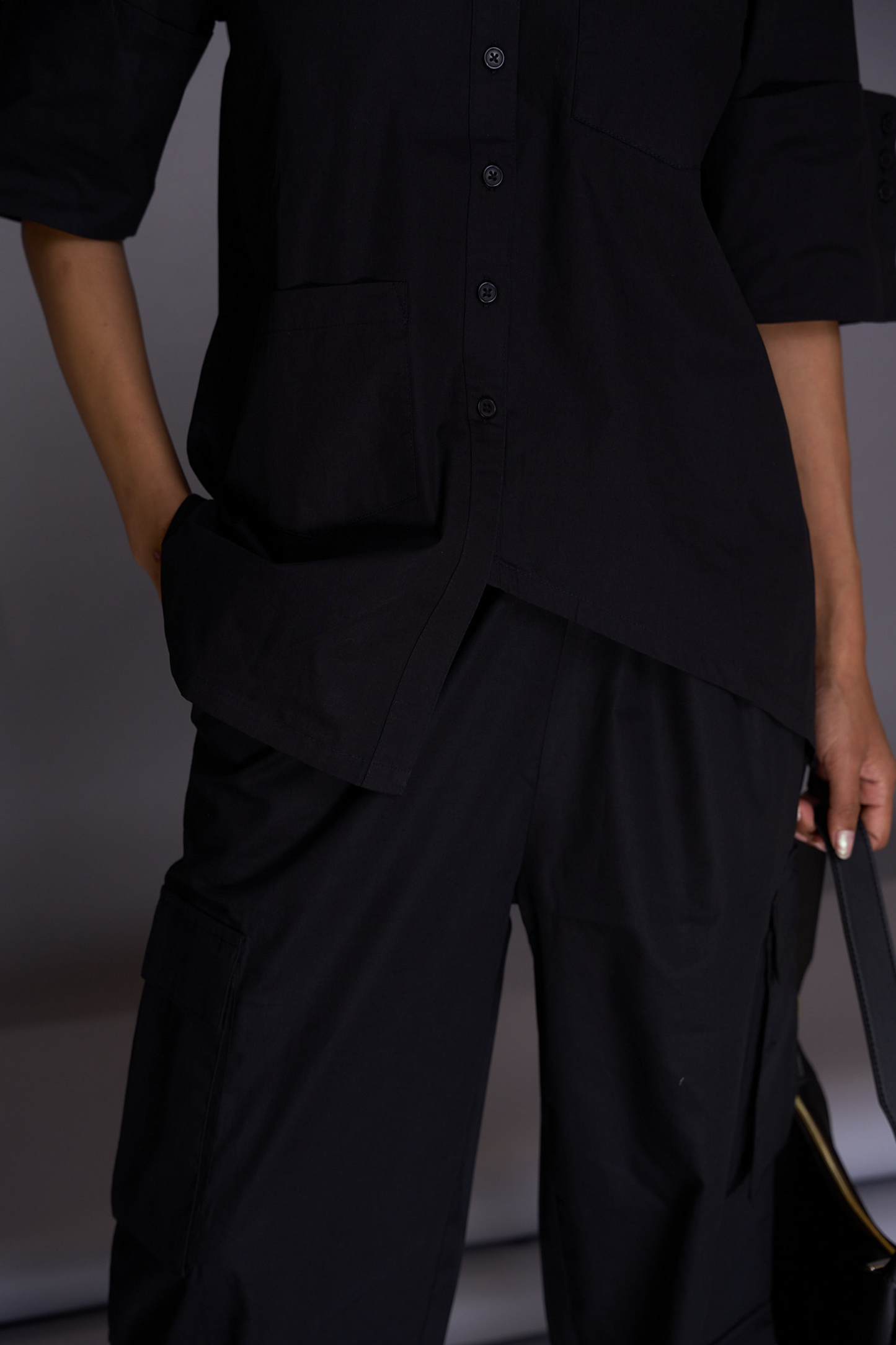 Ivy Oversized Asymmetrical Black Shirt