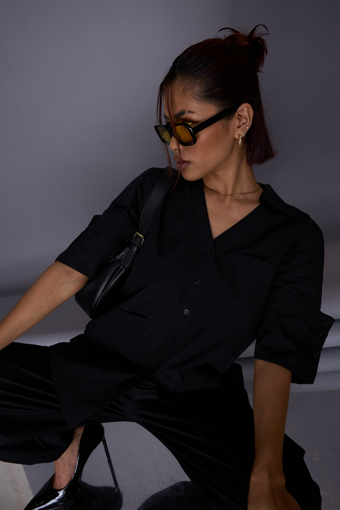 Ivy Oversized Asymmetrical Black Shirt