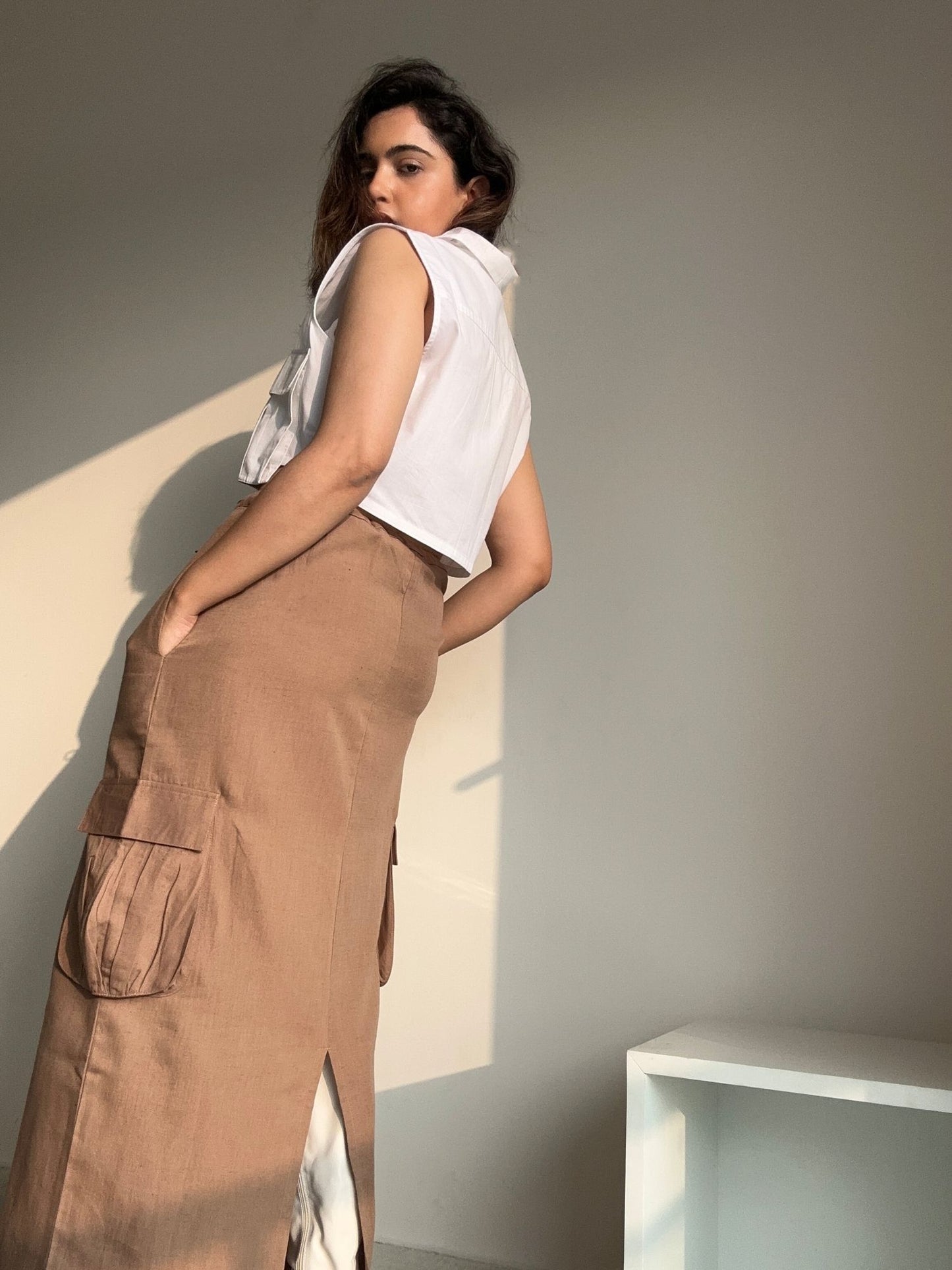 Dawn Cargo Skirt in Sand Skin