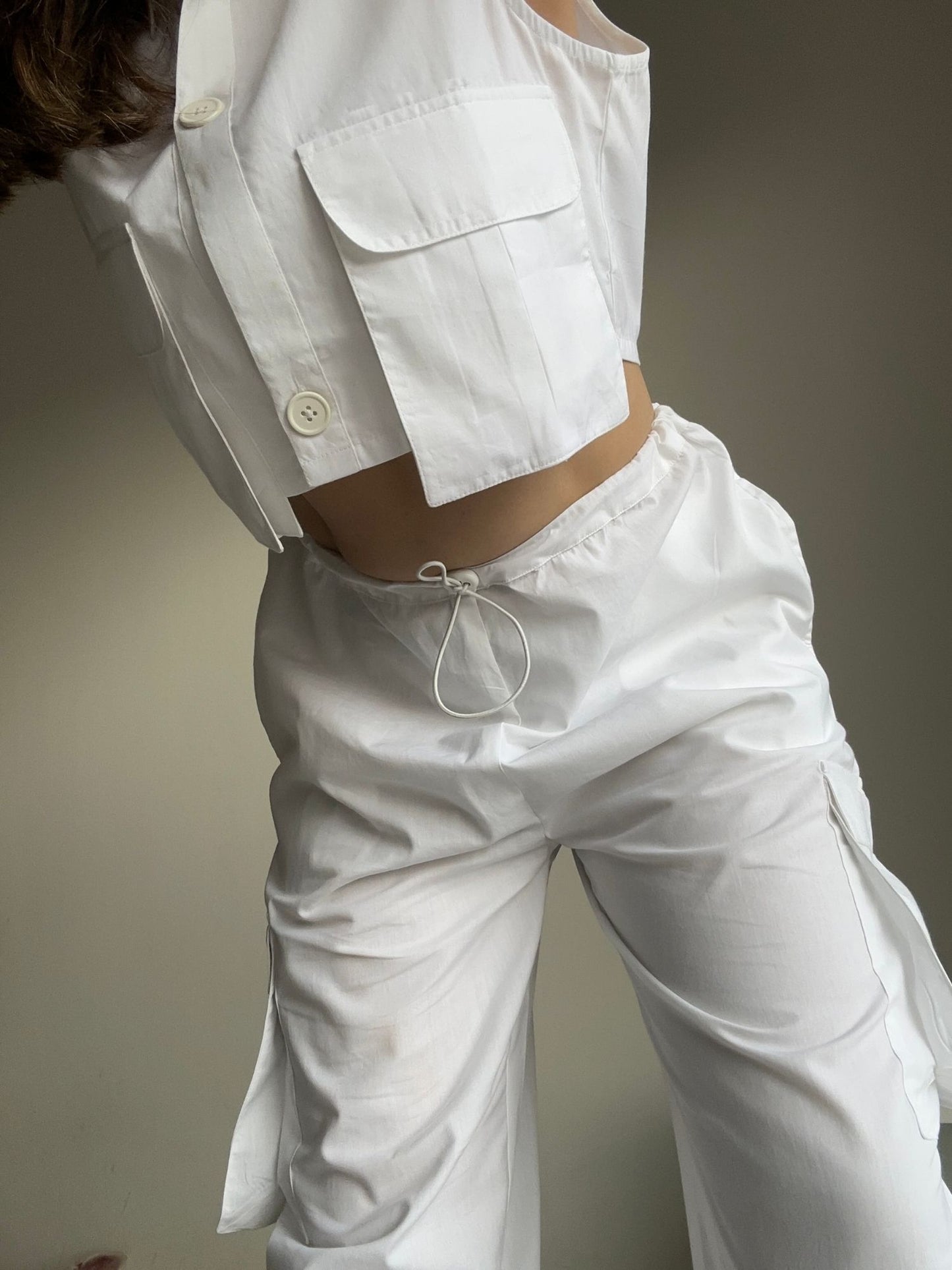 Nelle Pocket Cargo Crop Top White